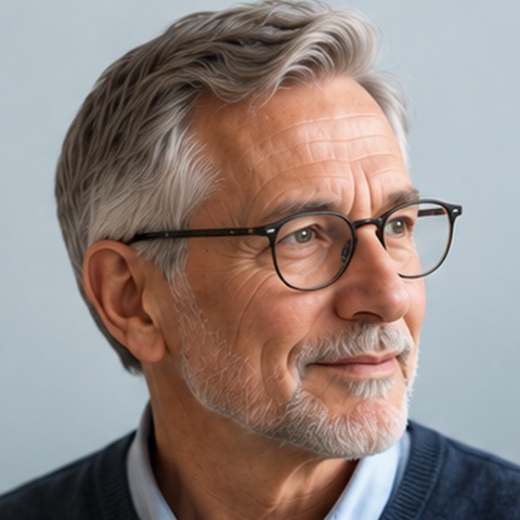 Portrait of an older man in glasses looking into the distance